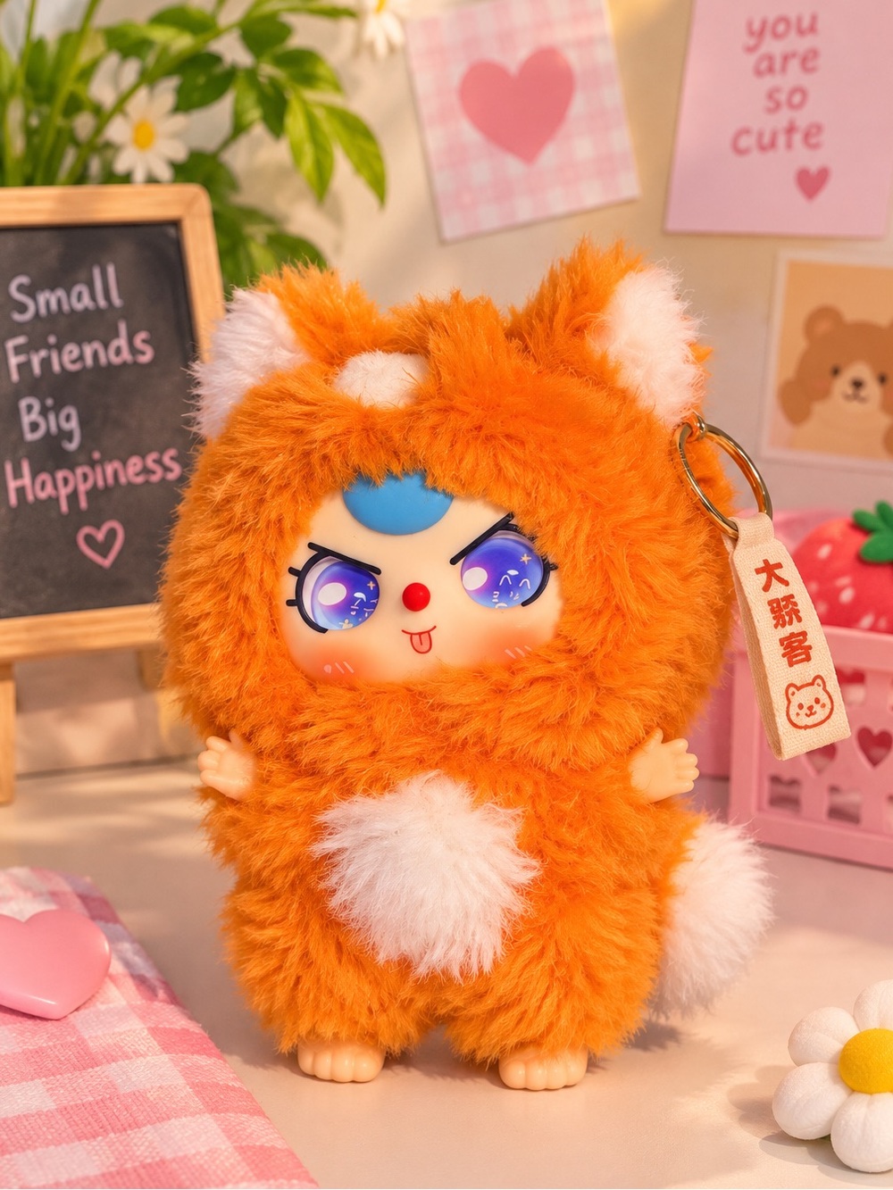 Samuel Plush Orange Small Pet Keychain Toy - Soft Furry Accessory